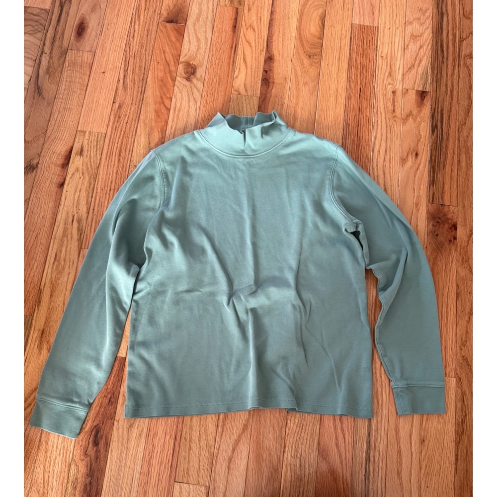 LL Bean Womens Mock Neck Long Sleeve Cotton Top Sage Green Size Medium